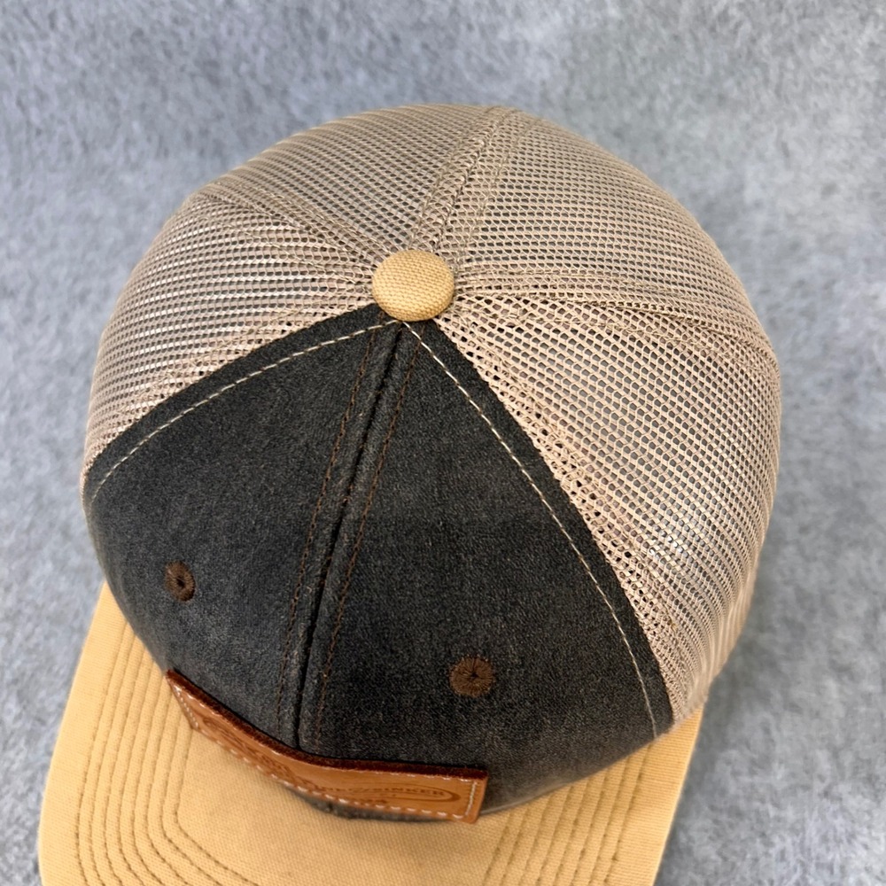 Hook Line & Sinker Leather Patch Mens Brown Tan Outdoor Cap Trucker Hat OSFM - Picture 6 of 11